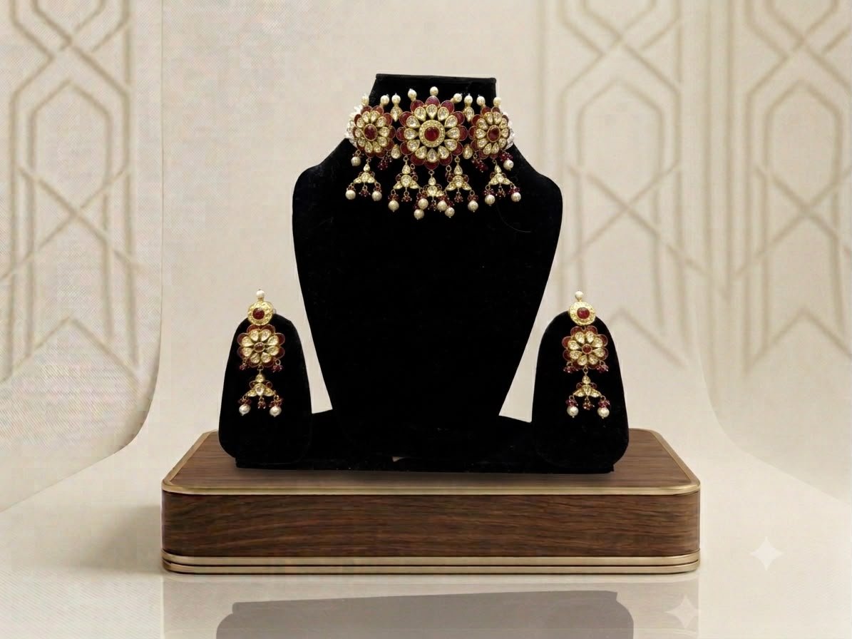 Ruby & Gold Bridal Necklace Set