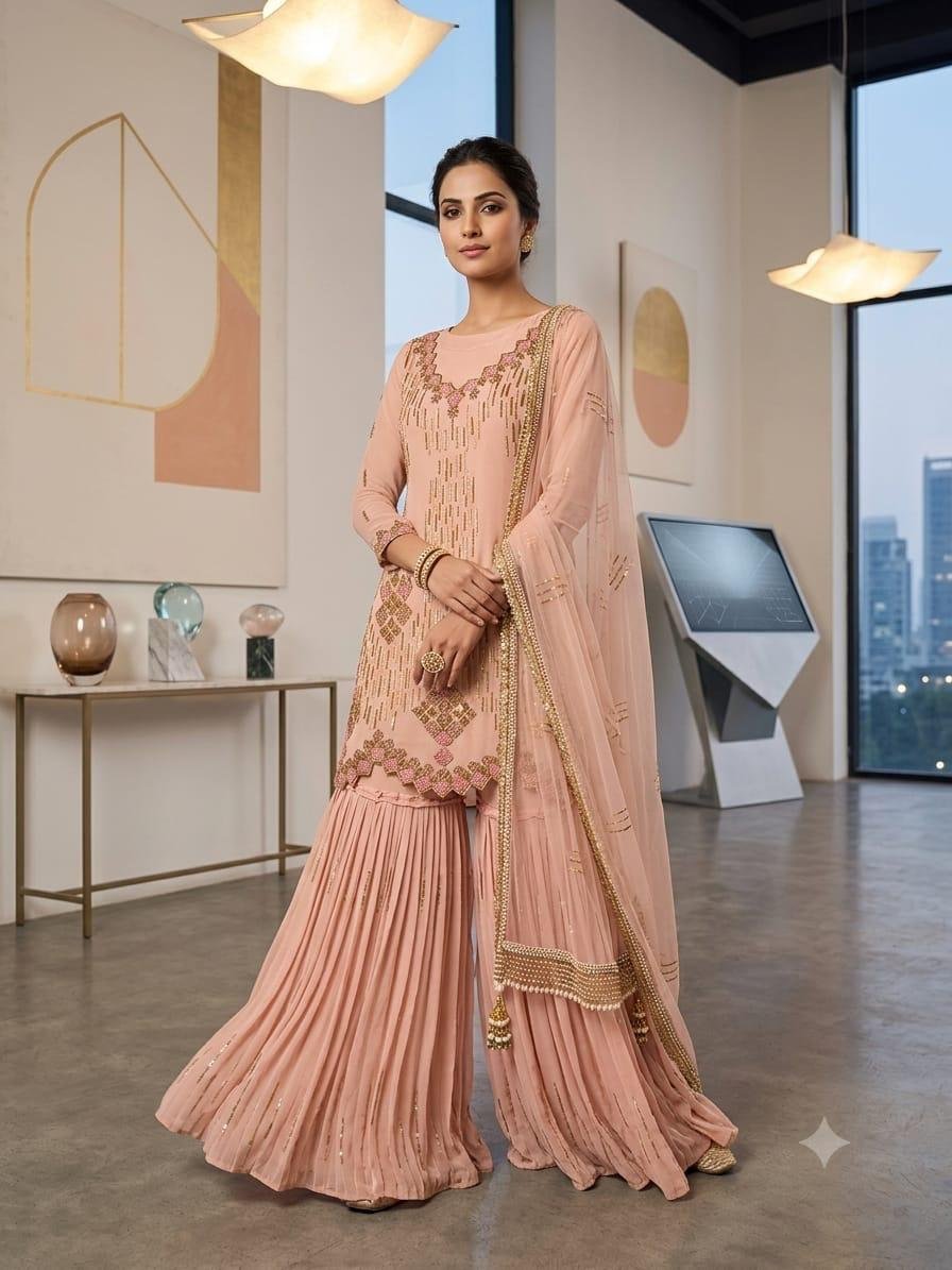 Blush Geometric Sharara Set