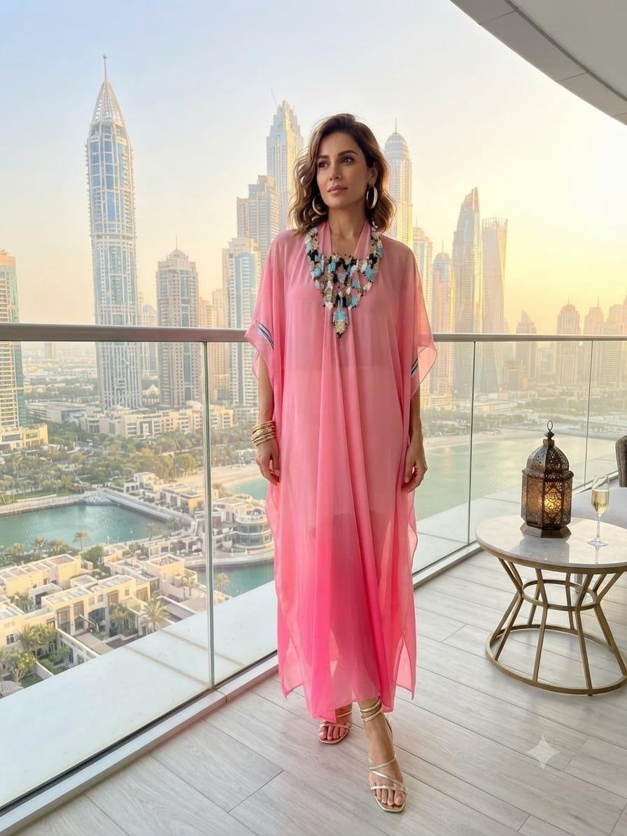 Coral Sunset Chiffon Kaftan
