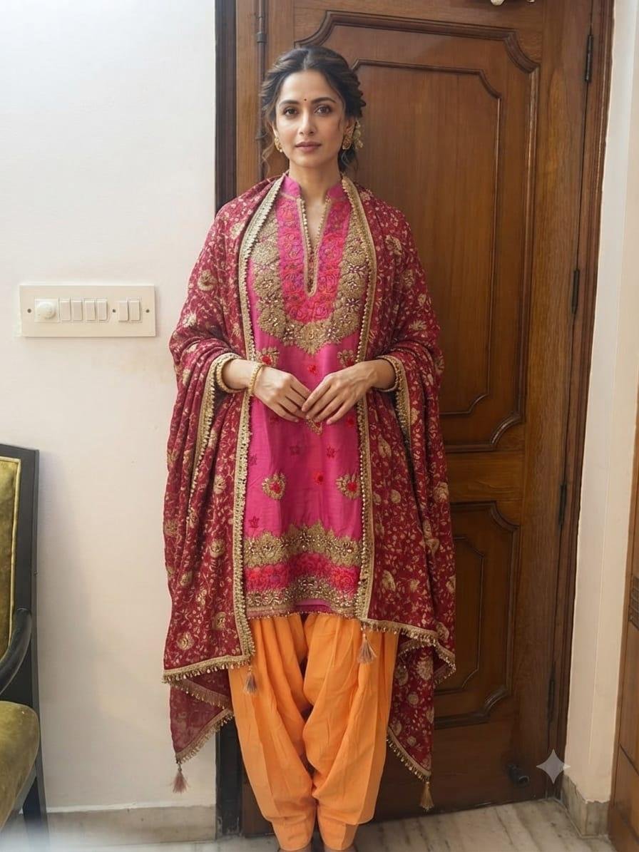 Fuchsia & Marigold Patiala Suit