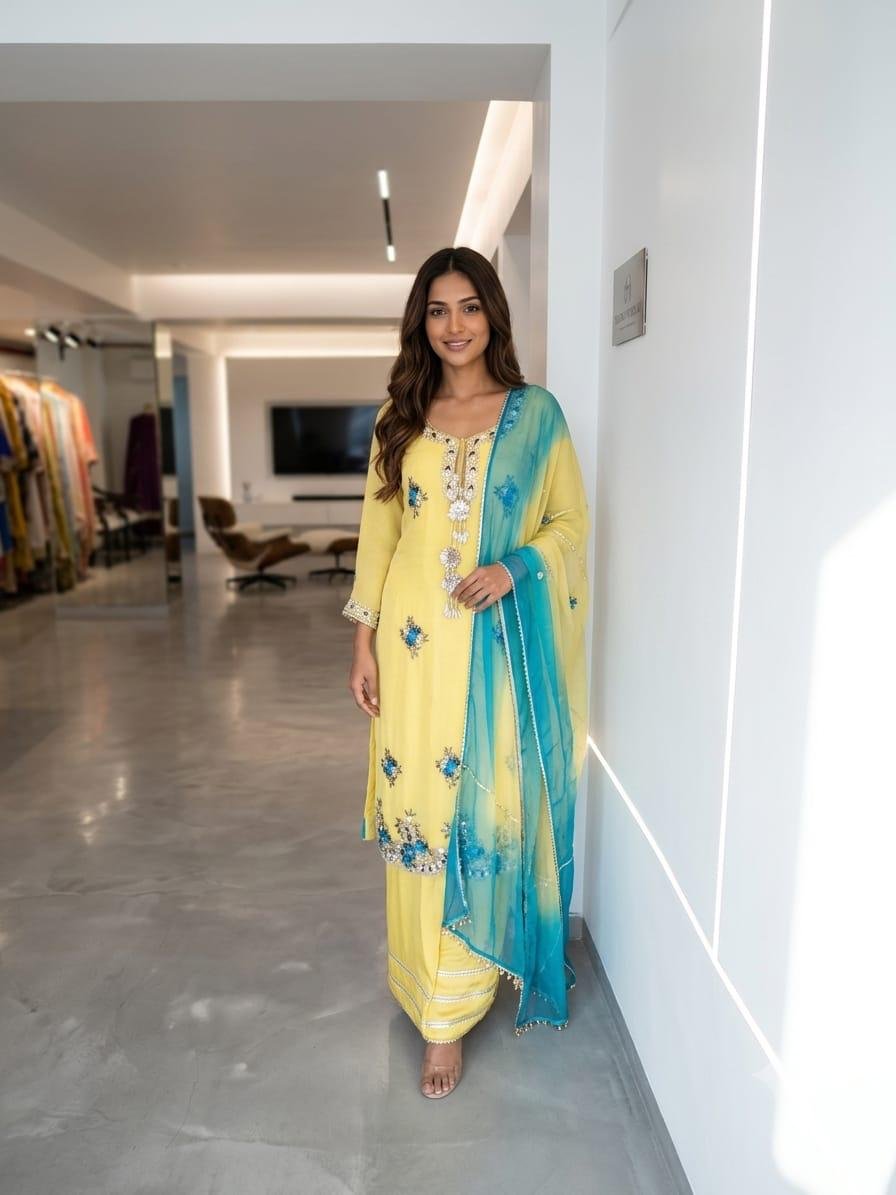 Haldi Yellow Mirror Sharara Suit