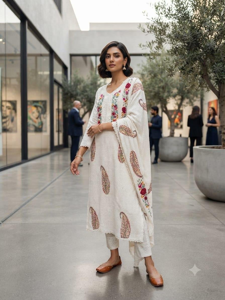 Ivory Chikankari Paisley Suit