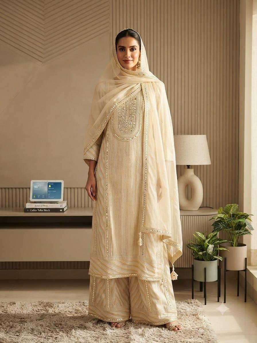 Ivory Shisha Mirror Sharara Suit