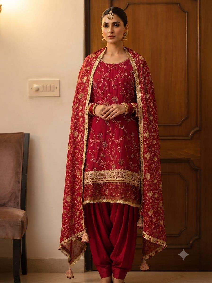 Maroon Vine Embroidered Patiala Suit