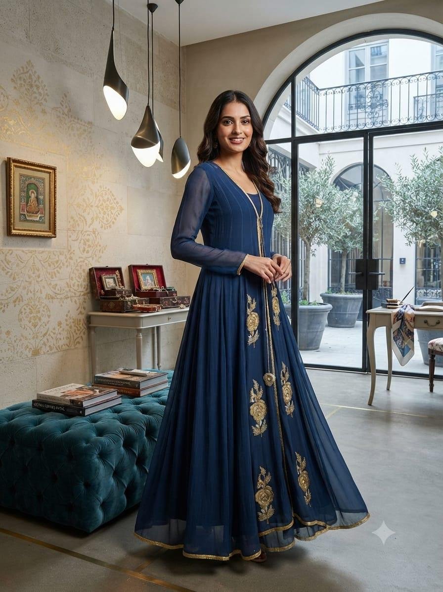 Midnight Navy Floral Anarkali
