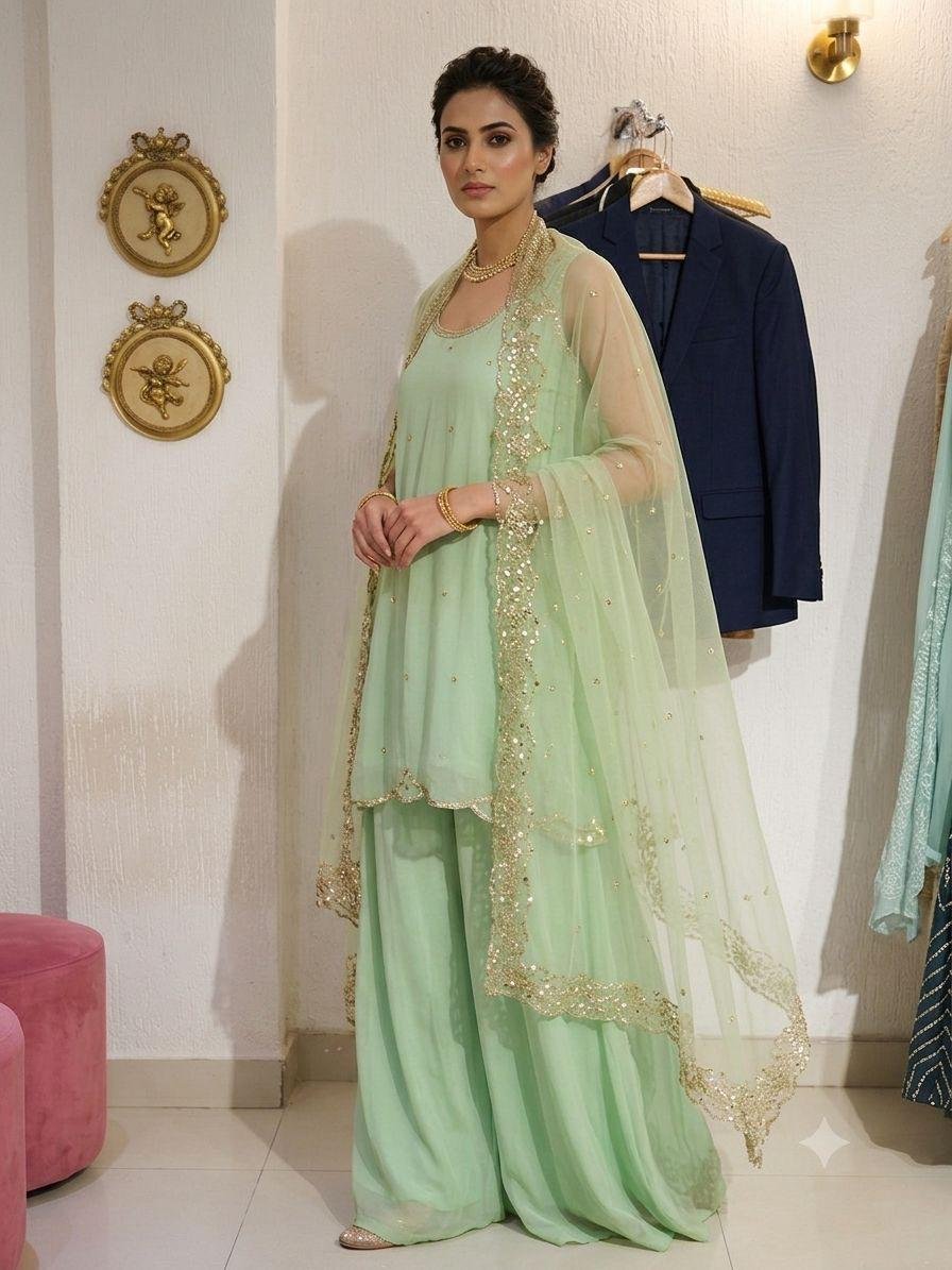 Pista Mint Palazzo Sharara Set