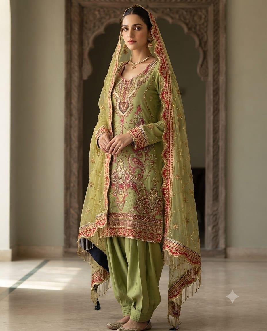 Olive Kashmiri Paisley Patiala Suit