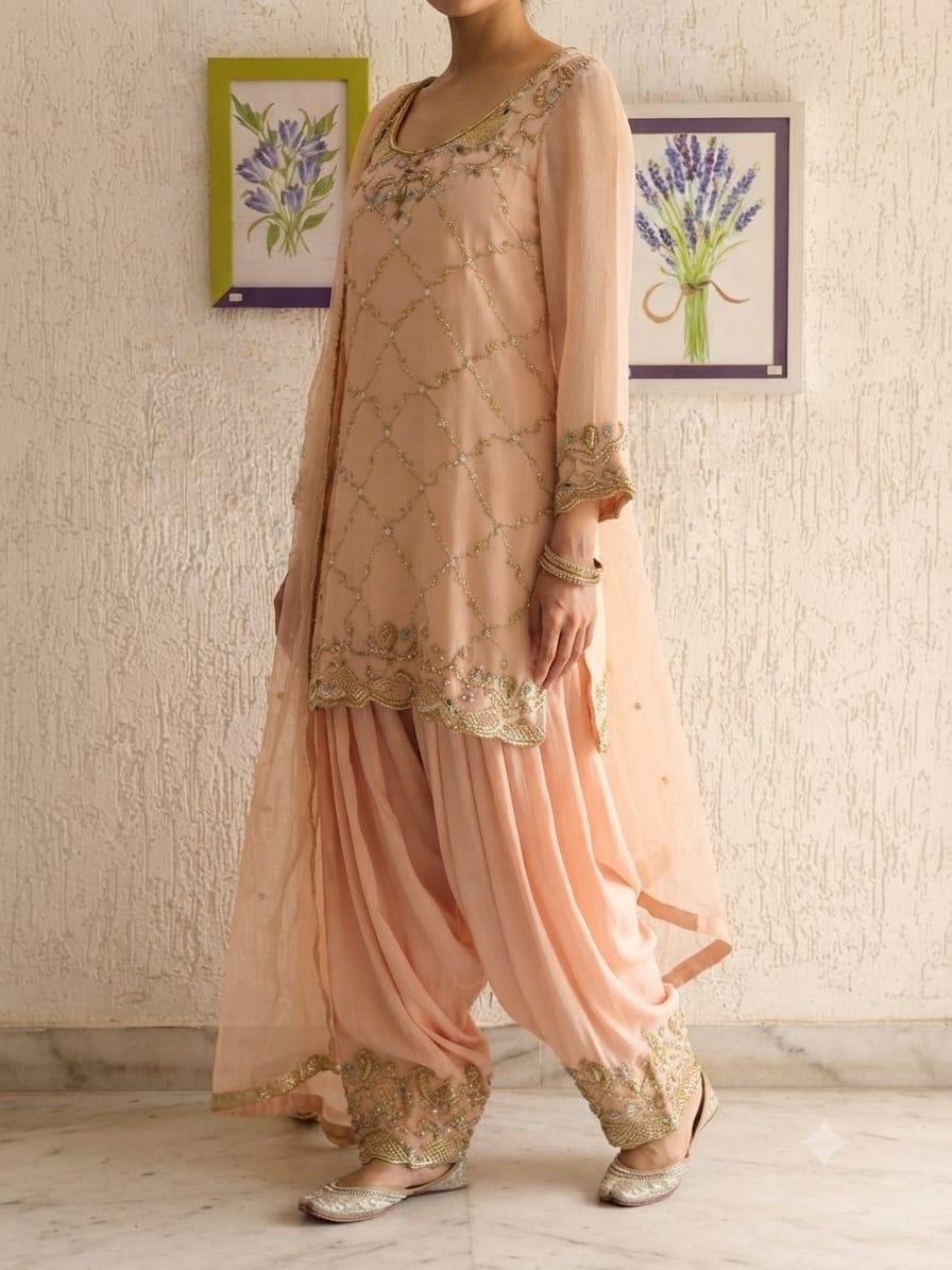 Peach Dhoti Salwar Suit