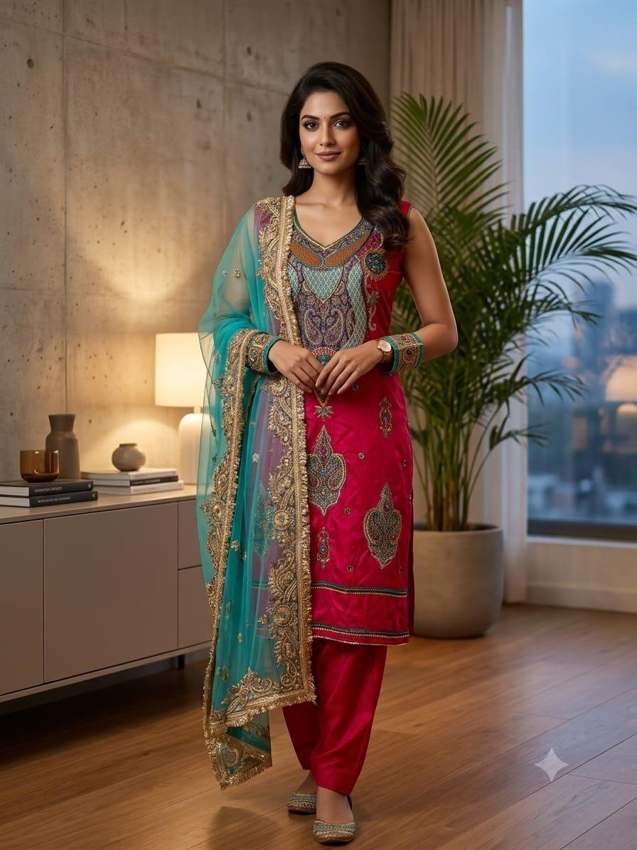 Rani Pink Multicolour Medallion Suit