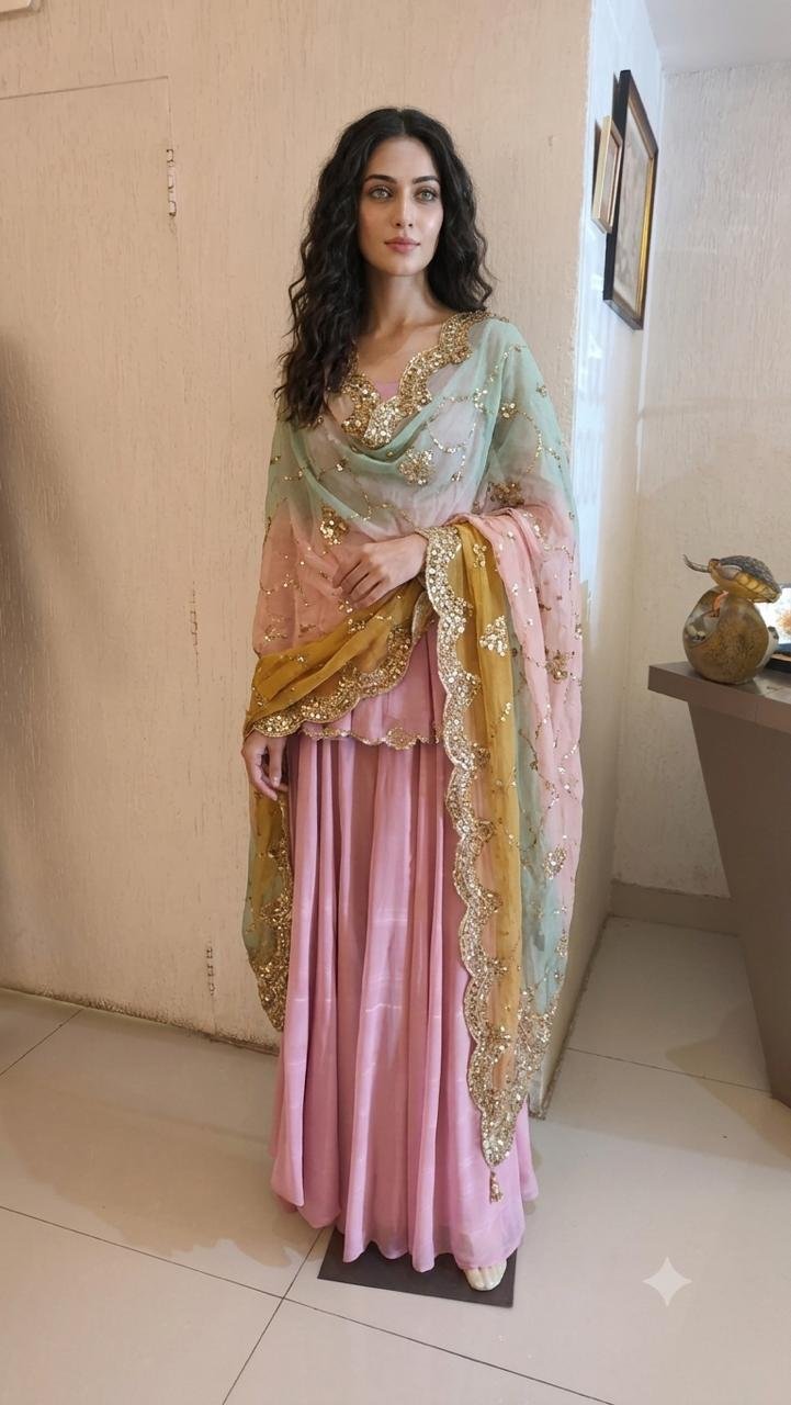 Rose Pink Tri-Tone Dupatta Sharara