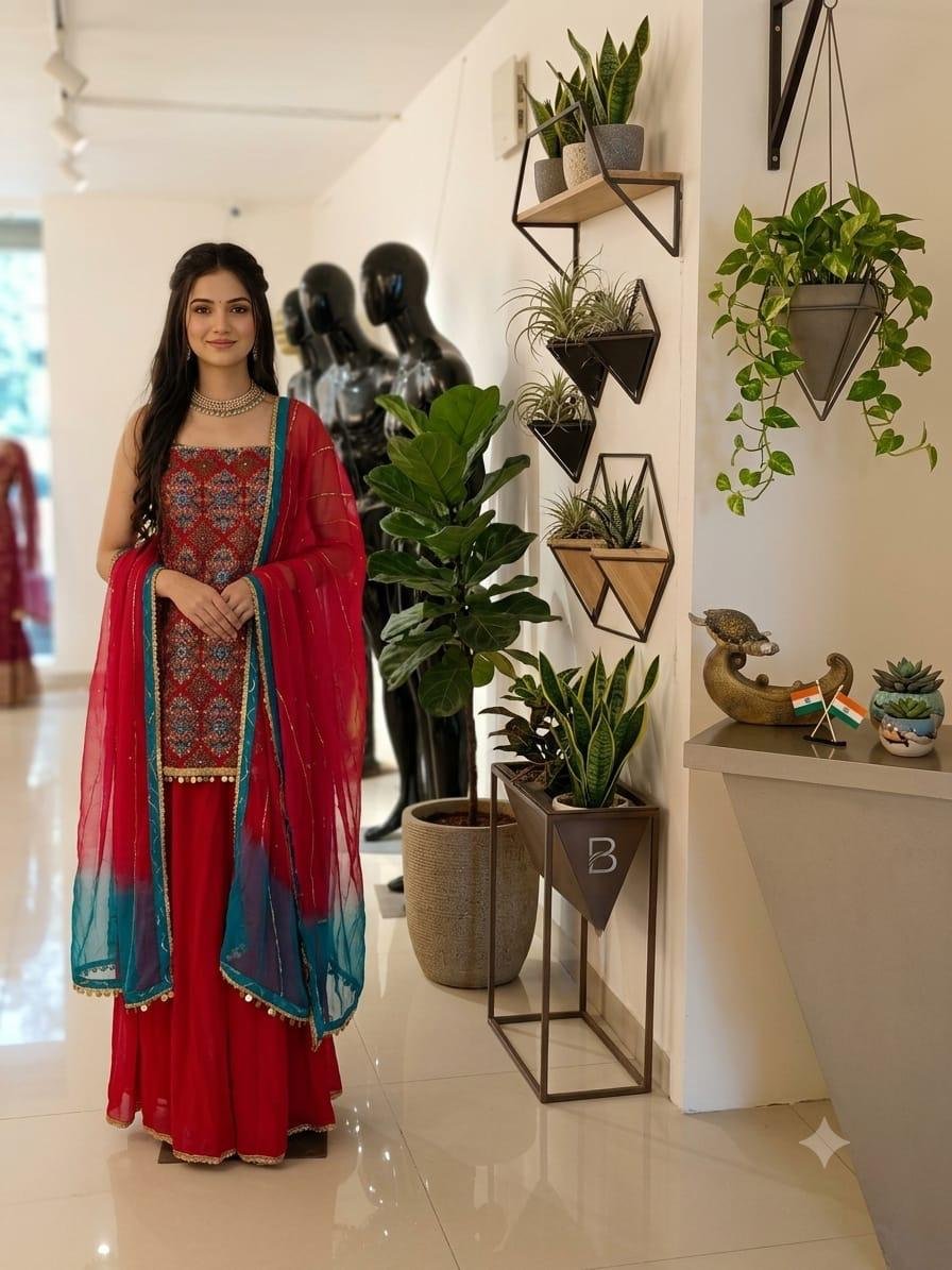 Scarlet Mirror-Work Lehenga Suit