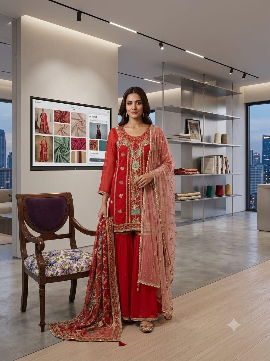 Scarlet Turquoise Embroidered Sharara