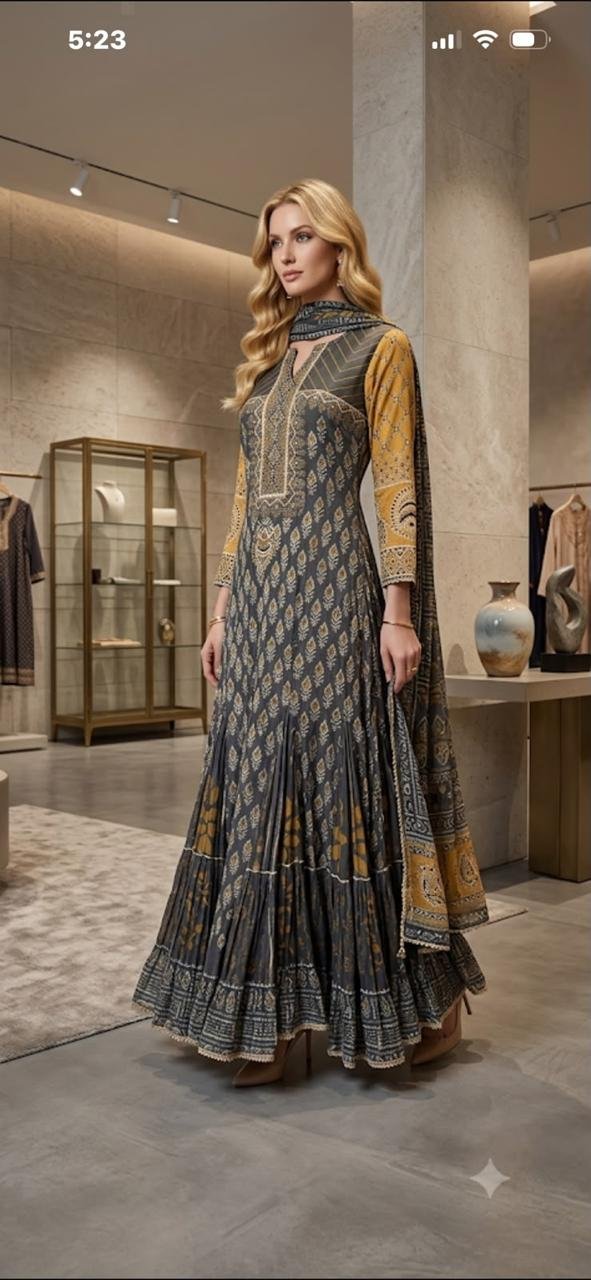 Slate & Mustard Printed Anarkali