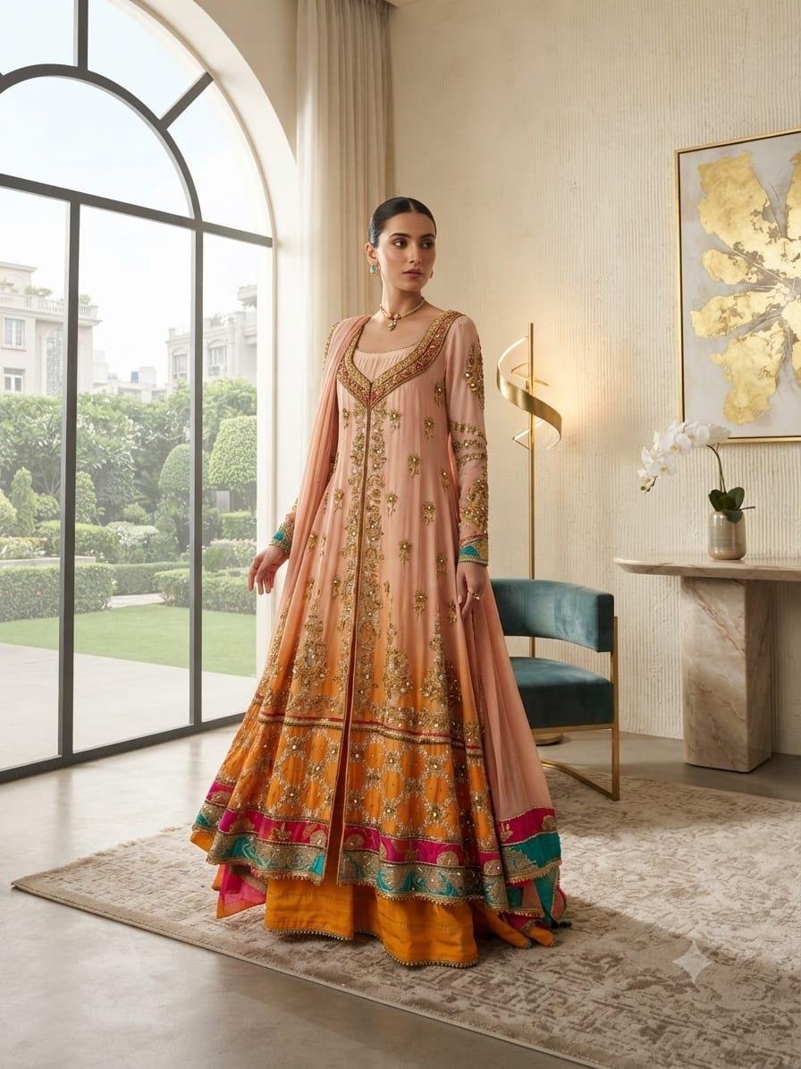 Sunset Ombre Anarkali Gown